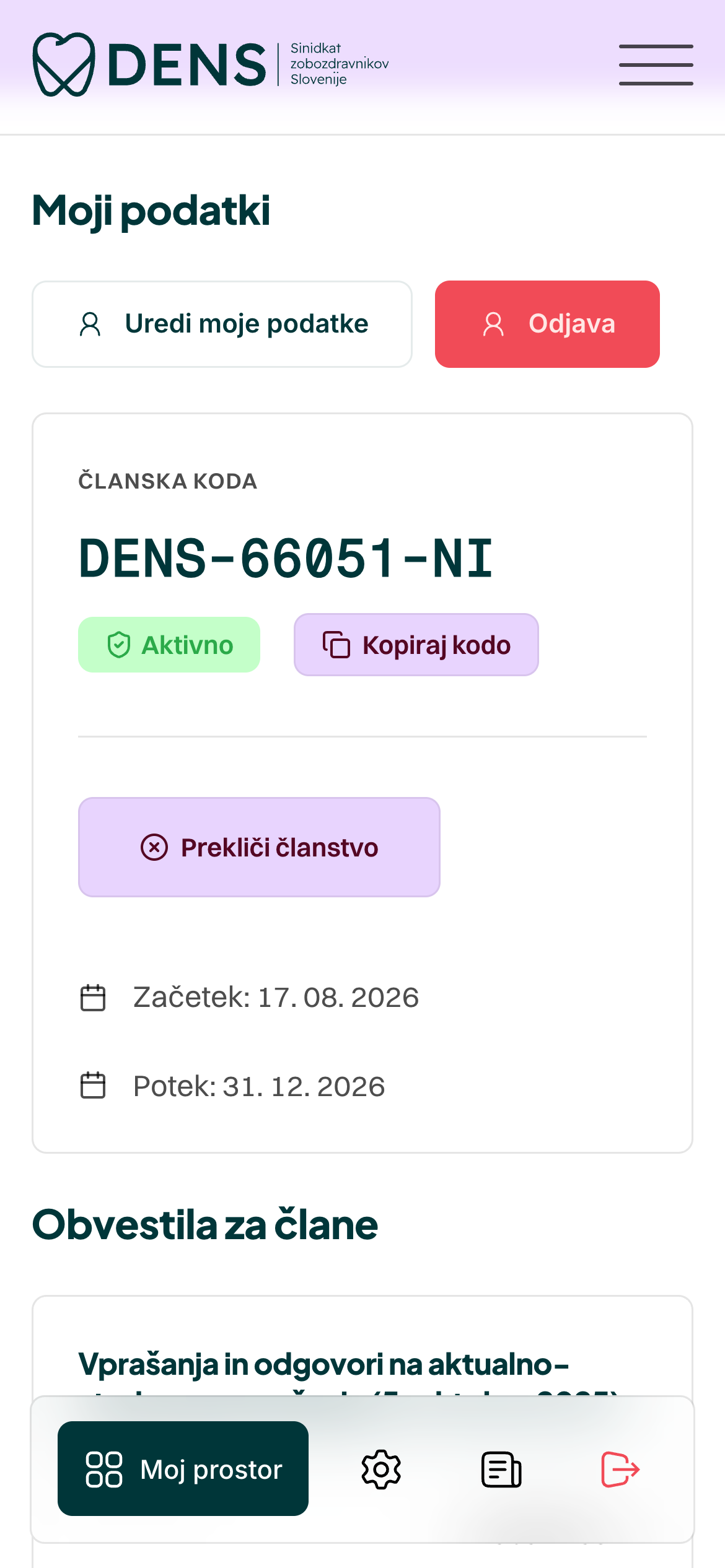 Članska kartica na telefonu