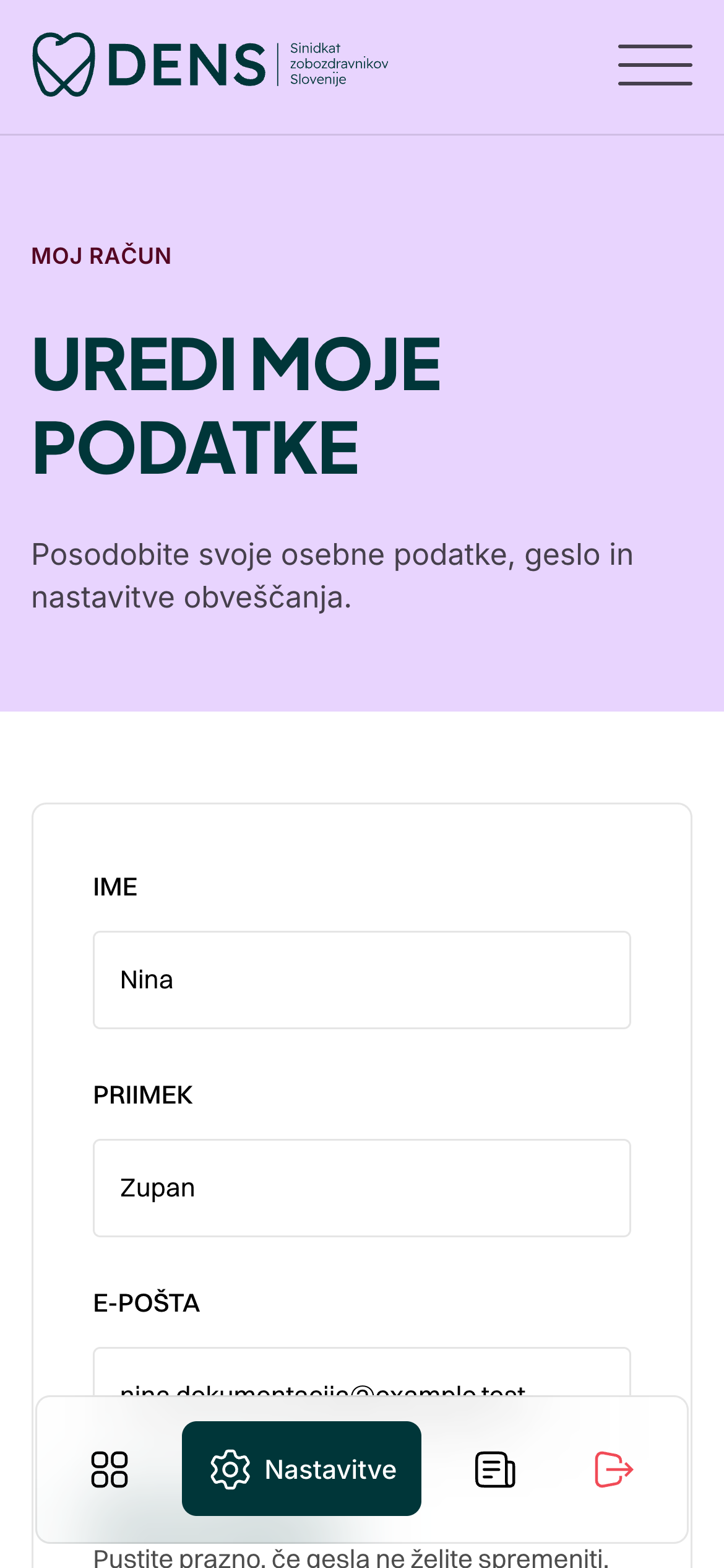 Urejanje osebnih podatkov na telefonu